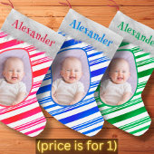 青い白いキャンディーケーンのパターンのクリスマスフォトおもしろい スモールクリスマスストッキング