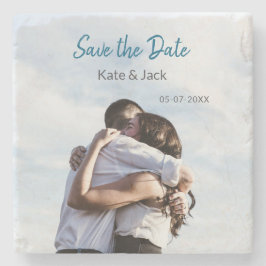 青い白いクラシックスキャンQR日付を保存 ストーンコースター