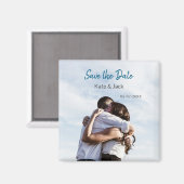 青い白いクラシックスキャンQR日付を保存 マグネット (正面/裏面)