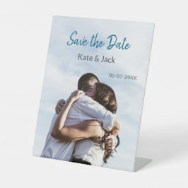 青い白いクラシックスキャンQR日付を保存 台座サイン