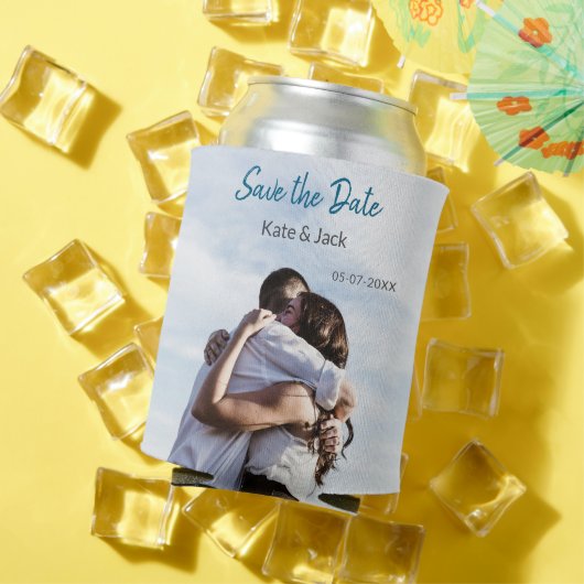 青い白いクラシックスキャンQR日付を保存 缶クーラー (インサイチュ 夏)