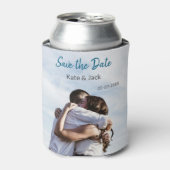 青い白いクラシックスキャンQR日付を保存 缶クーラー (缶正面)