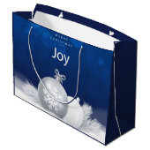 青い白いクリスマスの雪のボーブル喜び雪の結晶 ラージペーパーバッグ (裏面アングル)