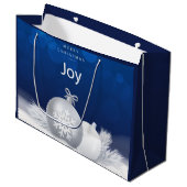 青い白いクリスマスの雪のボーブル喜び雪の結晶 ラージペーパーバッグ (正面アングル)