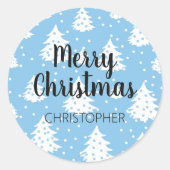 青い白いクリスマスツリーパターン ラウンドシール (正面)