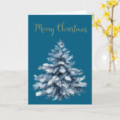 青い白いクリスマスツリー カード (黄色い花)