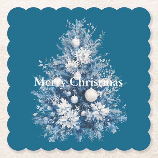 青い白いクリスマスツリー ペーパーコースター (正面)