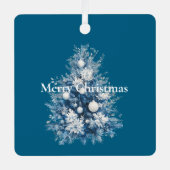 青い白いクリスマスツリー メタルオーナメント (正面)