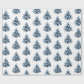 青い白いクリスマスツリー ラッピングペーパー (フラット)