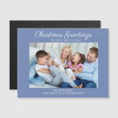 青い白いクリスマスフォトグリーティング磁気カード (正面/裏面)
