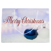 青い白いクリスマスボール、メリークリスマス ラージペーパーバッグ (正面)