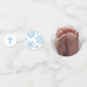 青い白いクロス雪の結晶の写真冬のバプテスマ コンフェッティ (裏面)