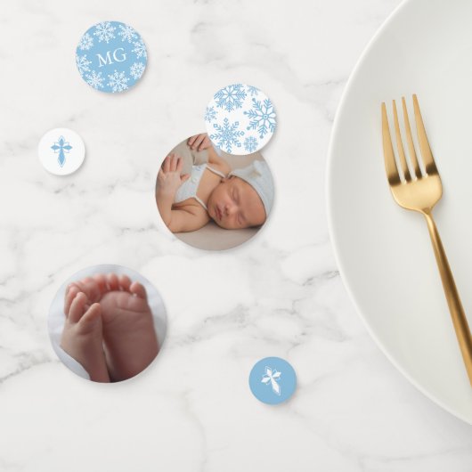 青い白いクロス雪の結晶の写真冬のバプテスマ コンフェッティ (グループ)