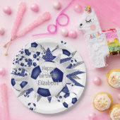 青い白いサッカーボールが星の誕生日 ペーパープレート (パーティー)