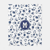 青い白いサッカーボールのパターン男の子の女の子スポーティ フリースブランケット (正面)