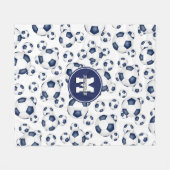 青い白いサッカーボールのパターン男の子の女の子スポーティ フリースブランケット (正面(横))