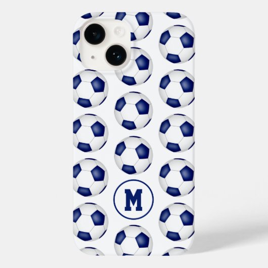 青い白いサッカーボールのモノグラムの模様 Case-Mate iPhoneケース (裏面)