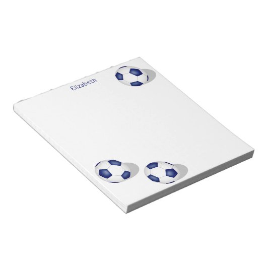 青い白いサッカーボールパーソナライズされた三つ ノートパッド (アングル)