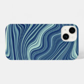 青い白いシアンの波形アブストラクション iPhoneケース (裏面横)
