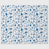 青い白いシルバーパターンのクリスマスラッピング ラッピングペーパー (フラット)