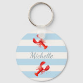 青い白いストライプロブスターの名前 キーホルダー (正面)