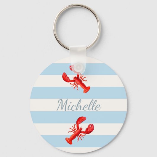 青い白いストライプロブスターの名前 キーホルダー (正面)