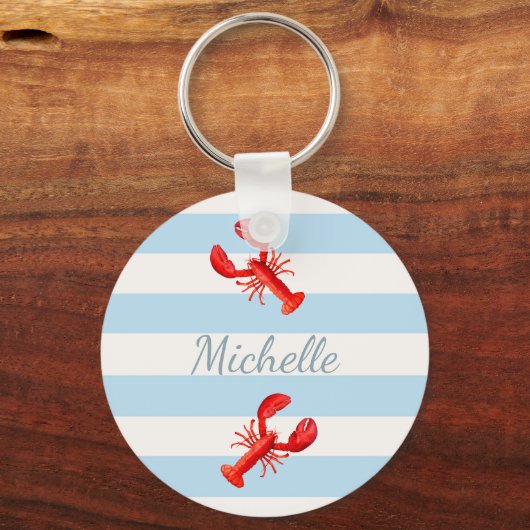 青い白いストライプロブスターの名前 キーホルダー (正面)