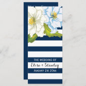 青い白いストライプ、花のモダン結婚式 プログラム (正面/裏面)