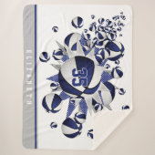 青い白いスポーツデカールのバスケットボールのパンアウト シェルパブランケット (正面)