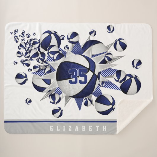 青い白いスポーツデカールのバスケットボールのパンアウト シェルパブランケット (正面(横))