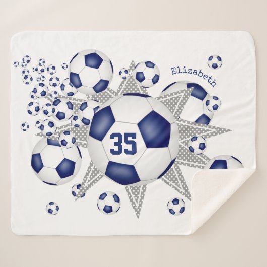 青い白いスポーツルームサッカーボールの噴出 シェルパブランケット (正面(横))