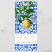 青い白いタイル夏レモンのモノグラム メニュー (裏面)