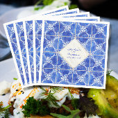 青い白いタイル結婚の水色素朴 スタンダードカクテルナプキン