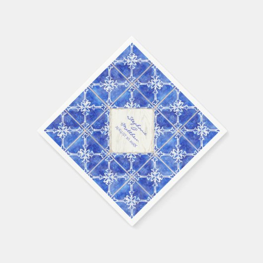 青い白いタイル結婚の水色素朴 スタンダードカクテルナプキン (角)