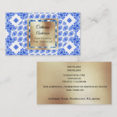 青い白いタイル金ゴールドの四角地中海のモダン形 名刺 (正面/裏面)