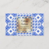 青い白いタイル金ゴールドの四角地中海のモダン形 名刺 (正面)