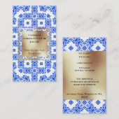 青い白いタイル金ゴールドの四角地中海のモダン形 名刺 (正面/裏面)