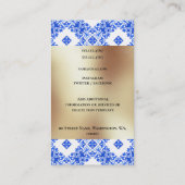 青い白いタイル金ゴールドの四角地中海のモダン形 名刺 (裏面)