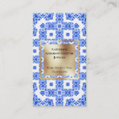 青い白いタイル金ゴールドの四角地中海のモダン形 名刺 (正面)