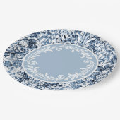 青い白いダマスク·フローラの旋回パーソナライズ ペーパープレート (アングル)