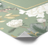 青い白いチノワスリー牡丹結婚鳥の歓迎 ポスター (角)