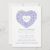 青い白いチューリップスケッチハート結婚写真 招待状 (正面)