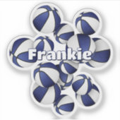 青い白いチームカラーのバスケットボールの子供の名前 シール (正面)