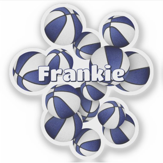 青い白いチームカラーのバスケットボールの子供の名前 シール (正面)