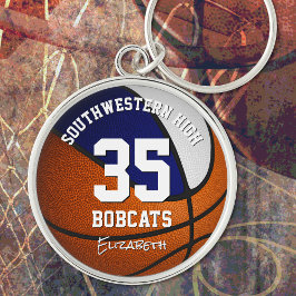 青い白いチームカラーガールズボーイズバスケットボール キーホルダー