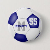 青い白いチームカラーサッカーパーソナライズされた 缶バッジ (正面)