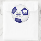 青い白いチームカラーサッカーボールパーソナライズされた ラウンドシール (バッグ)