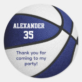 青い白いチームカラーズボーイズバスケットボール ラウンドシール (正面)