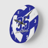 青い白いチームカラーバレーボールパーソナライズされたボール ラウンド壁時計 (傾斜)