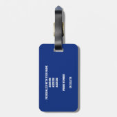 青い白いチームカラーバレーボールモノグラムのボール ラゲッジタグ (裏面縦)